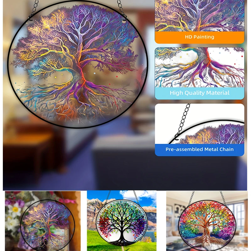 Красочный ловец солнца с дизайном Древо жизни тема Четыре сезона акриловая