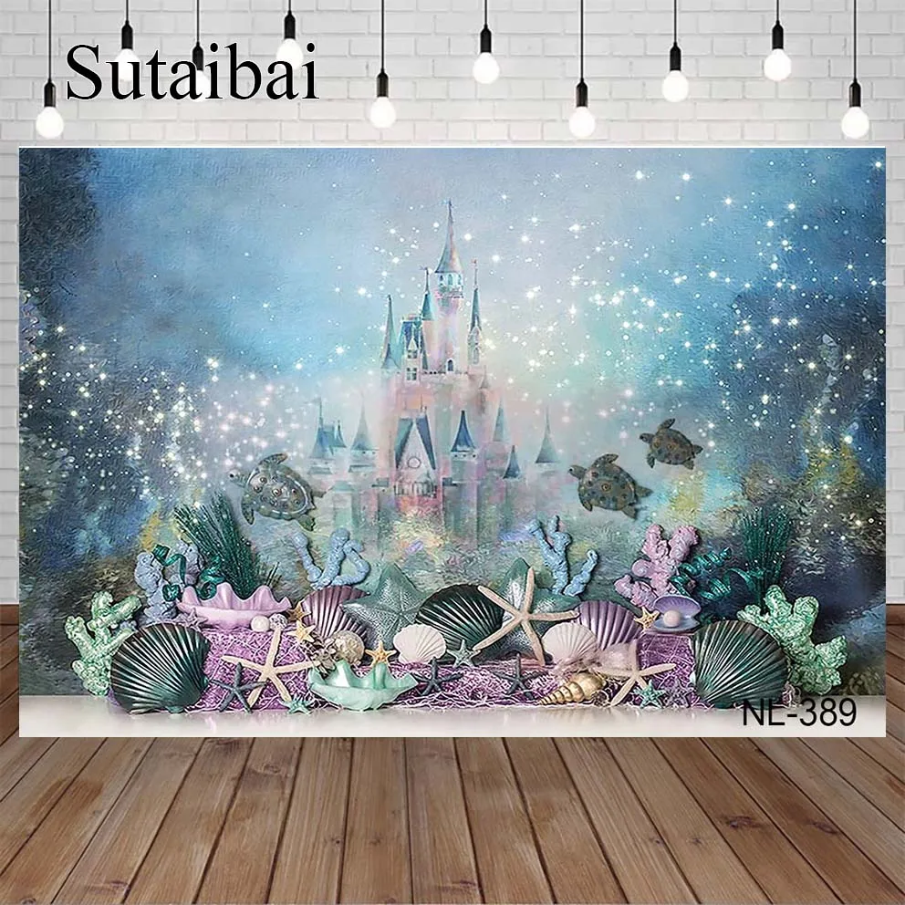 

Фотофон Русалка под водой Замок девушка 1-й день рождения торт разбивать Фотостудия