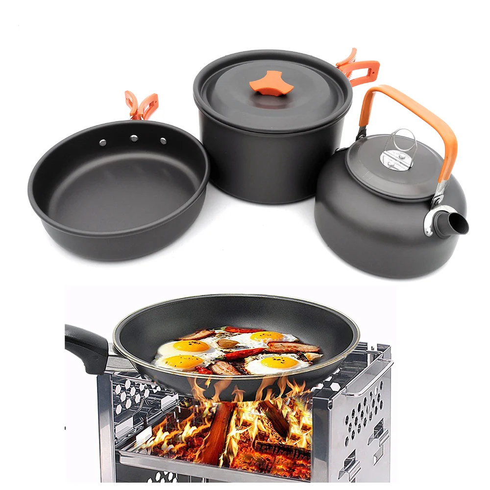 

New Camping Equipment Picnic Hiking Cooking Set Pot Pan with Water Kettle Outdoor Travelling BBQ Tableware Camping Cookware Set