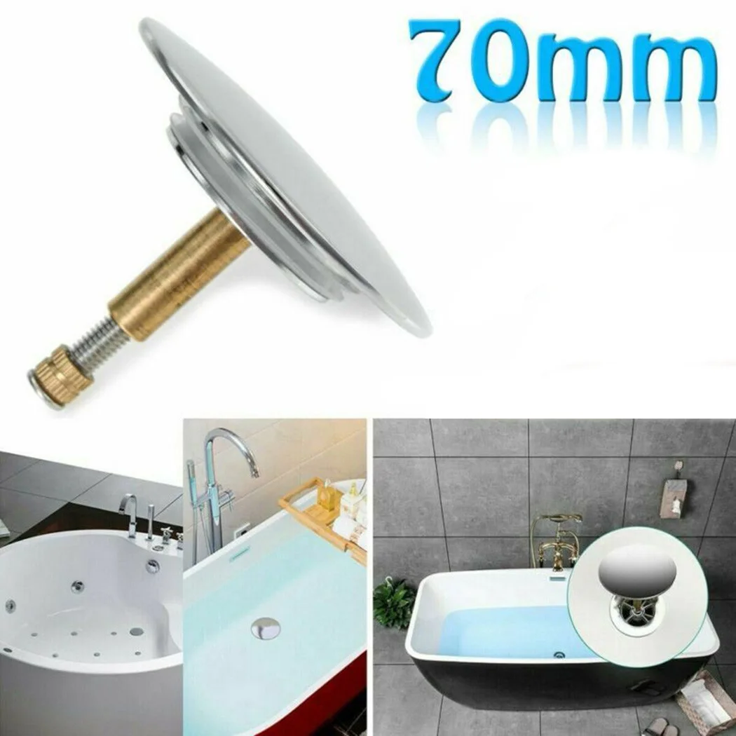 

Bathtub Drain Stopper Silver 70mm Plug Bathroom Bath Tub Sink Waste Pop-Up Plug Easy To Use And Install For Most Sinks Bath Tubs