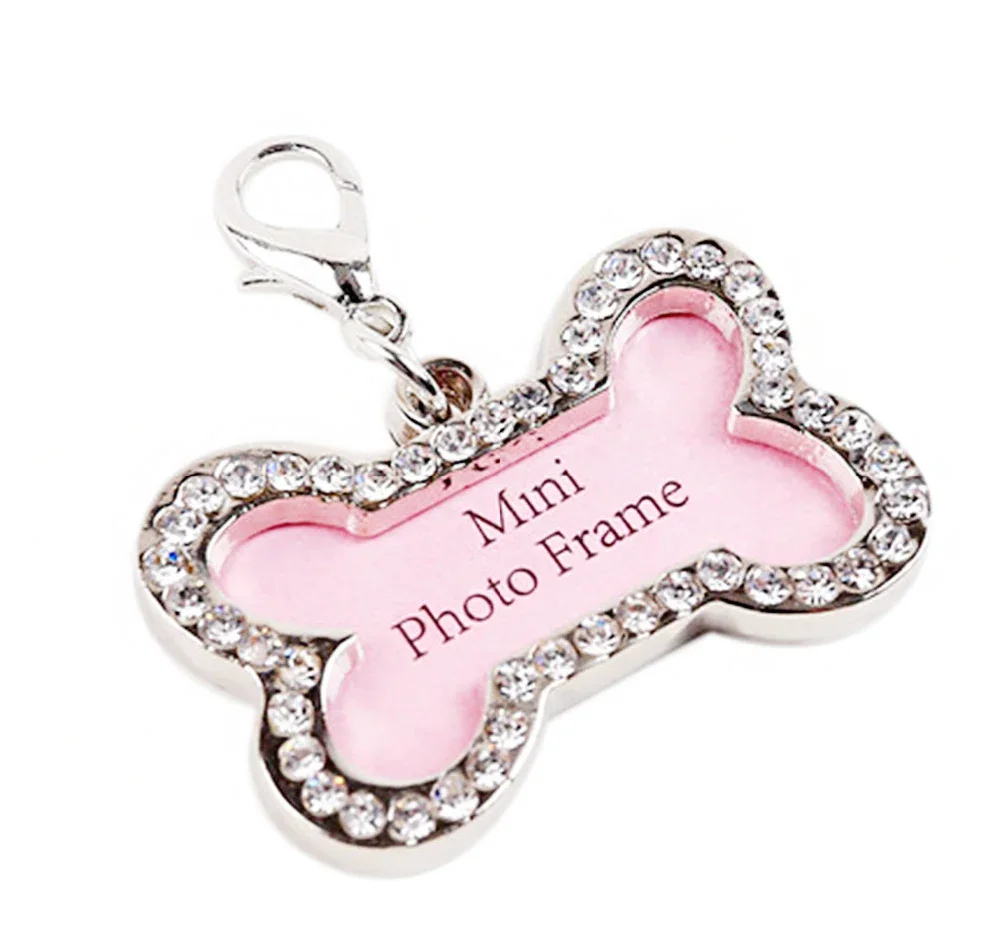

Pet Bone Shape Rhinestone Writable Name Telephone ID Tags for Dogs Cats