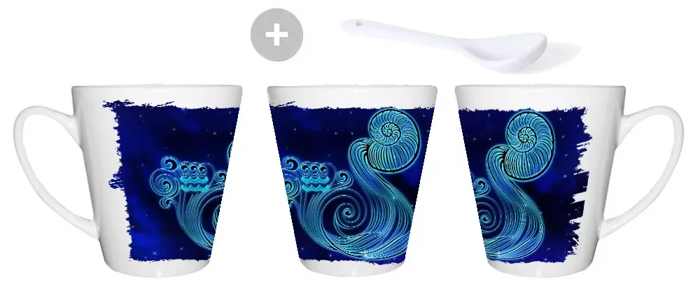 

NEW2023 Conic Cup Zodiac Symbol Aquarium Horoscope picnic Spoon Tea Coffee Custom Washable Ceramic Dishwasher