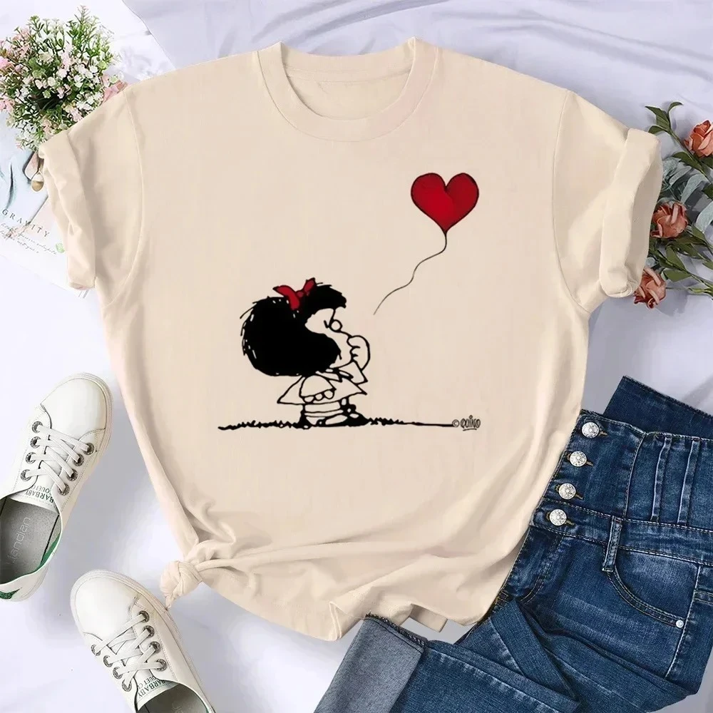 Фото Женские повседневные свободные удобные летние футболки с рисунком Mafalda, женская одежда в стиле Харадзюку, уличная одежда №4