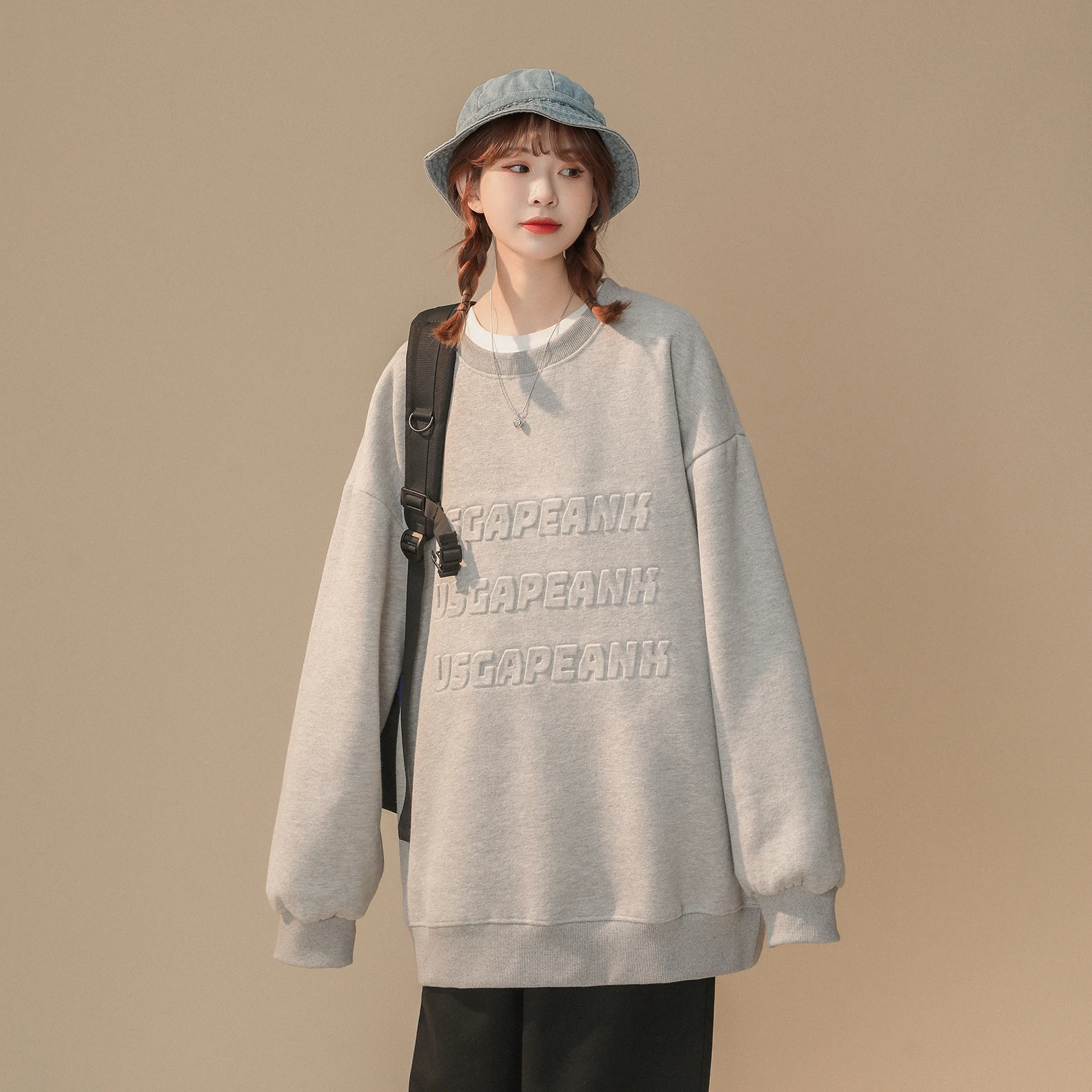 

Sweater Women's Round Neck Large Solid Color Design Sense Spring Autumn 2022 New Loose Casual Couple Long Sleeved Top