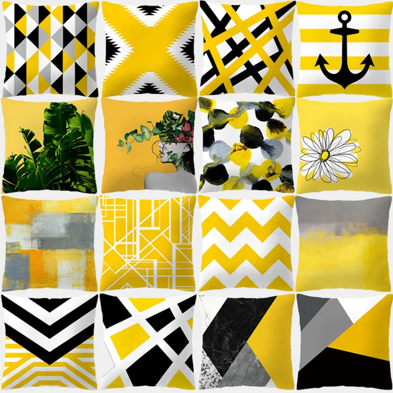 

45x45cm Square Geometric Yellow Panting Printed Pillowcase Decorative Cushions Sofa/Bed Casual Cozy Pillow Case Cushion Cover