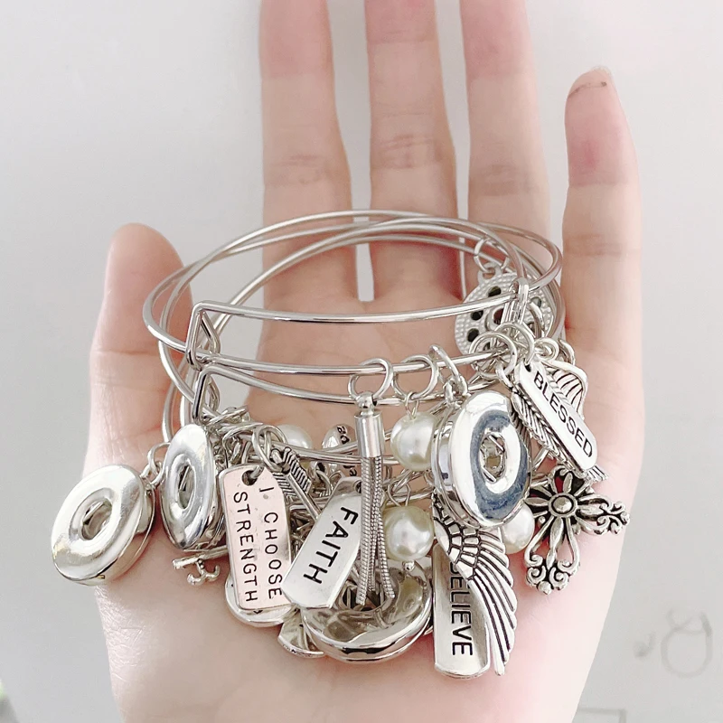 

10pcs Wholesale Expandable Bangle Faith Believe Hope Strength Blessed Bracelet For Women Gift Free Shipping Snap Jewelry Pulsera
