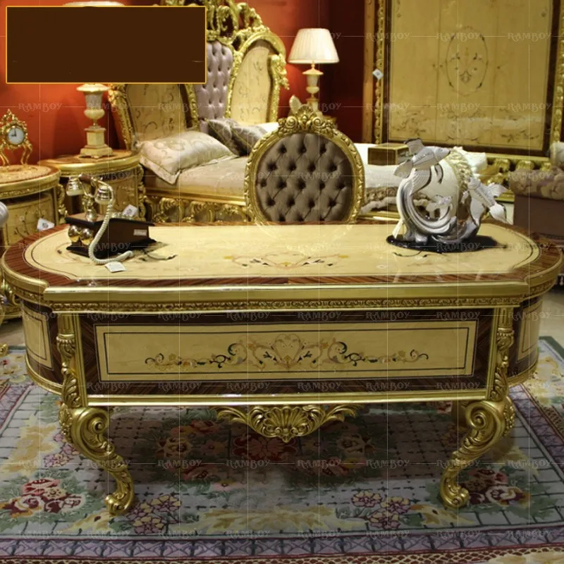 

Villa furniture luxury books, tables and chairs combination European-style solid wood gold foil parquet desk