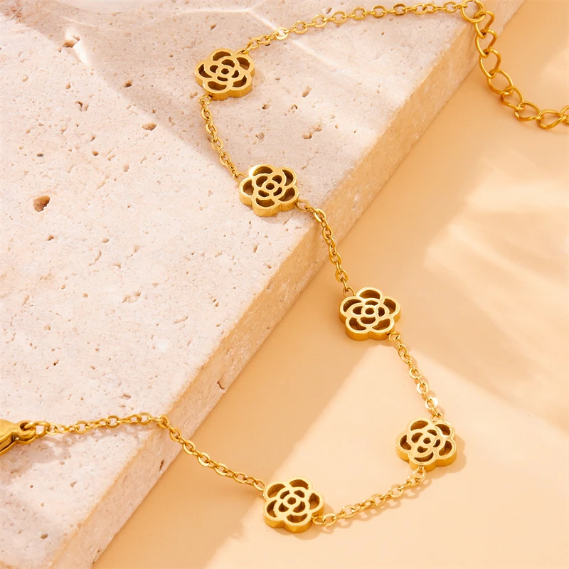 Женский браслет MEYRROYU из нержавеющей стали 316L в виде цветка камелии с отверстиями