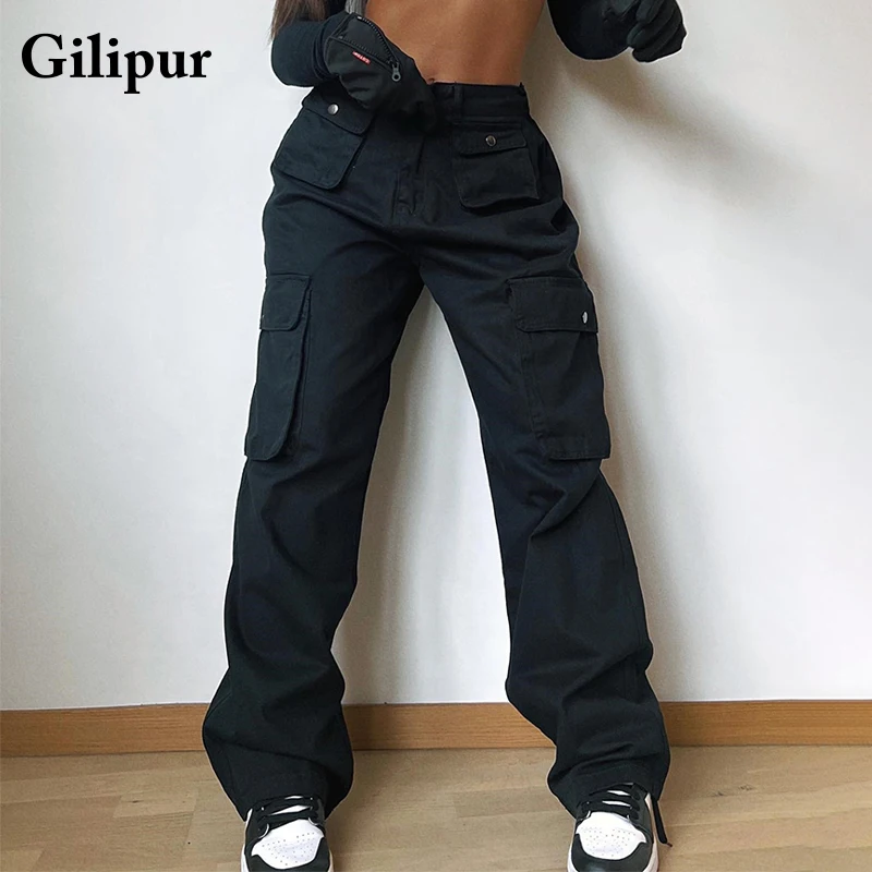 

Y2K Straight Trousers Low Waist Vintage solid Loose Streetwear Baggy Jeans Women High Street Sexy Casual Cargo Pants