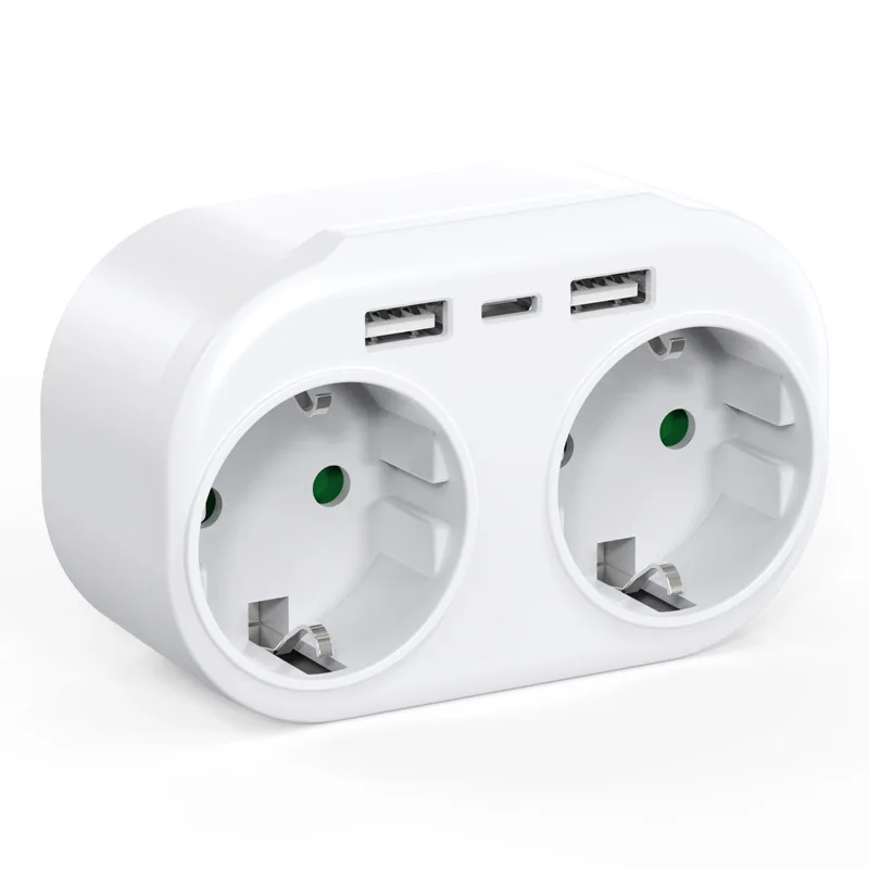 

2AC EU Plug Power Strip Adapter Wall Double Socket Portable 2 Port USB EU Standard Outlet New Design Expansion socket