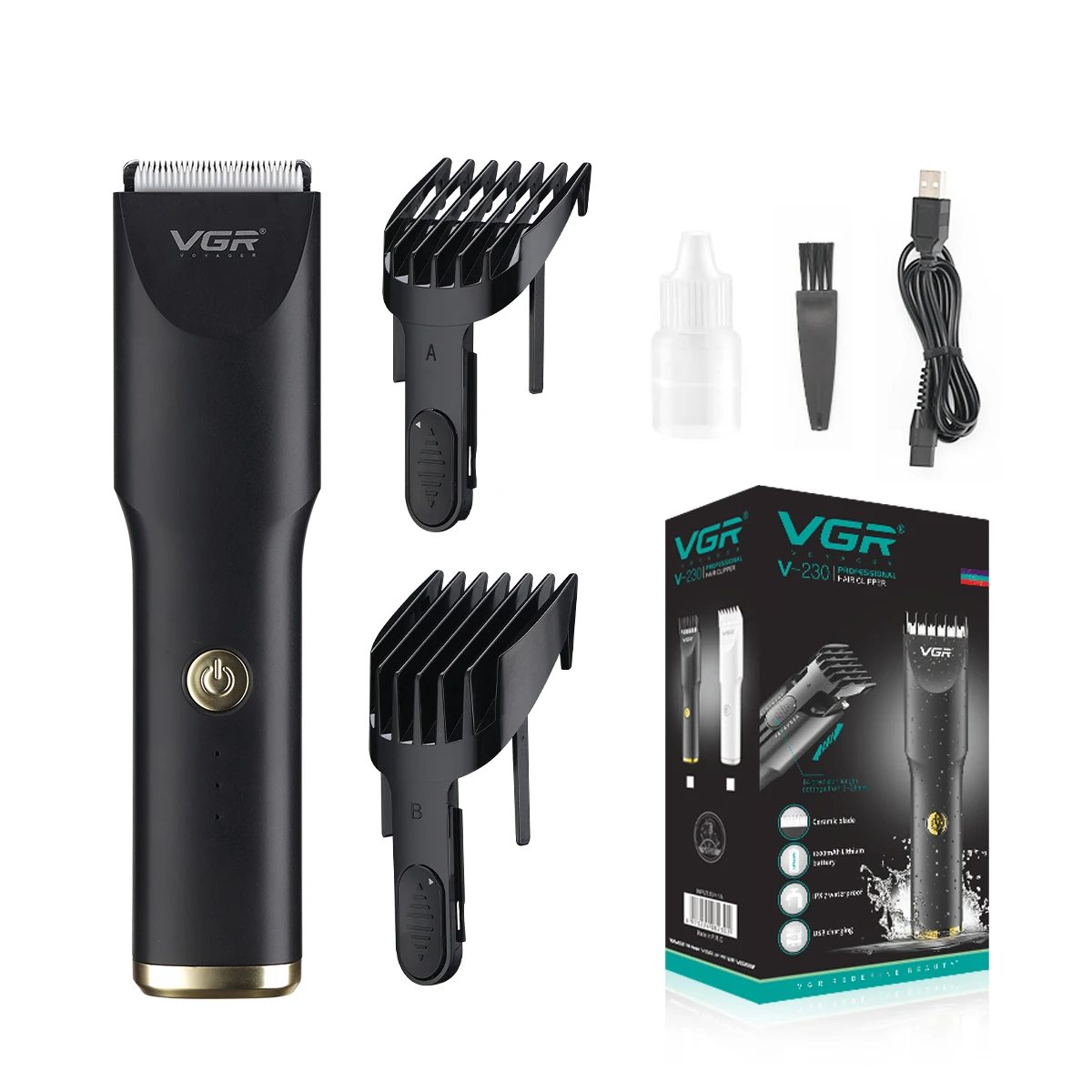 

VGR V-230 Low Price OEM Customized Hair Clippers Men's Professional Rechargeable IPX7 waterproof Hair Cutting Trimmer