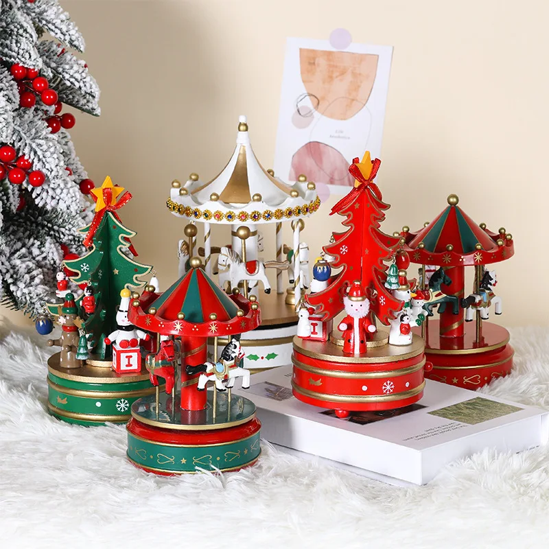 

Christmas Carousel Wooden Christmas Horse Carousel Box Merry-Go-Round Music Boxes Toy Music Baby Room Decoration Gift Home Decor