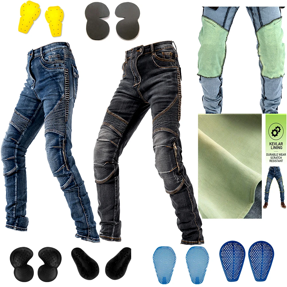 LOMENG Motorcycle Riding Jeans Motorbike Motocross Pants Protective Trousers Safety CE Knee Hip Removable Armored for Men LMPM01