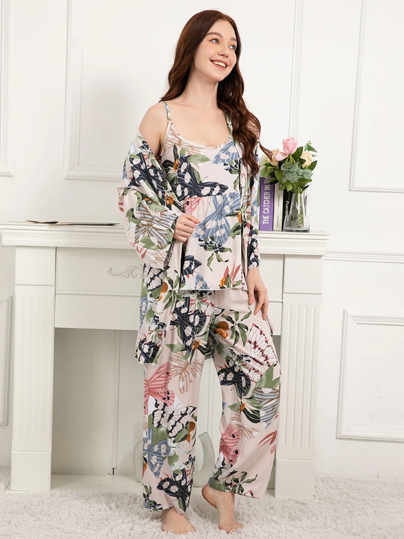 Плюс размер S-XXXL 100% вискоза женский весенне-осенний пижамный комплект удобный