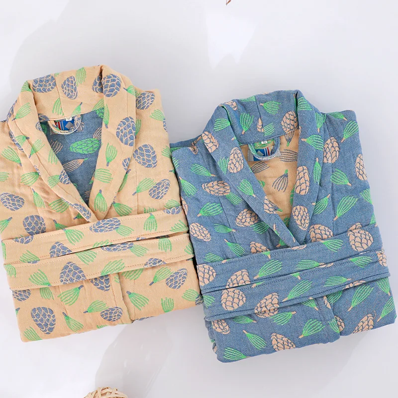 Couple Bathrobe Long Thickening Couple Nightgown Bathrobe Bamboo Cotton Breathable Bathrobe  Room Wear