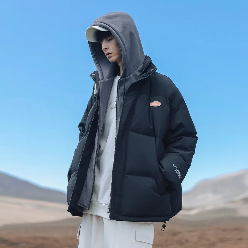 Winter Men's New Parka Fake Two Pcs Thicken Warm Hooded Parka Fashion Simple High Quality Couple's Streetwear Vintage Coat Men