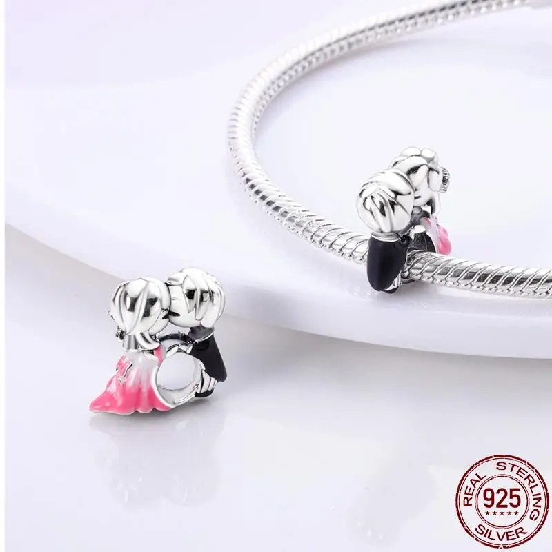 Фото Новинка 100% г., серебро 925 пробы, Подходит для Pandora, 925 оригинальные подвески для браслета, милые свадебные блестящие бусины с розовым поцелуем, изящное Изготовление ювелирных изделий своими руками №2