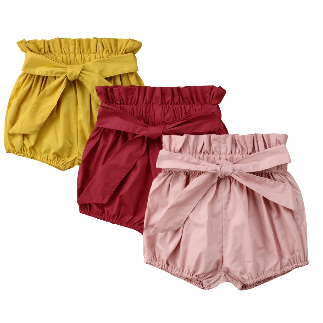 

Summer Little Girls Shorts Toddler Shorts Solid Cotton Kids Shorts Big Bowknot Baby Bloomers PP Shorts