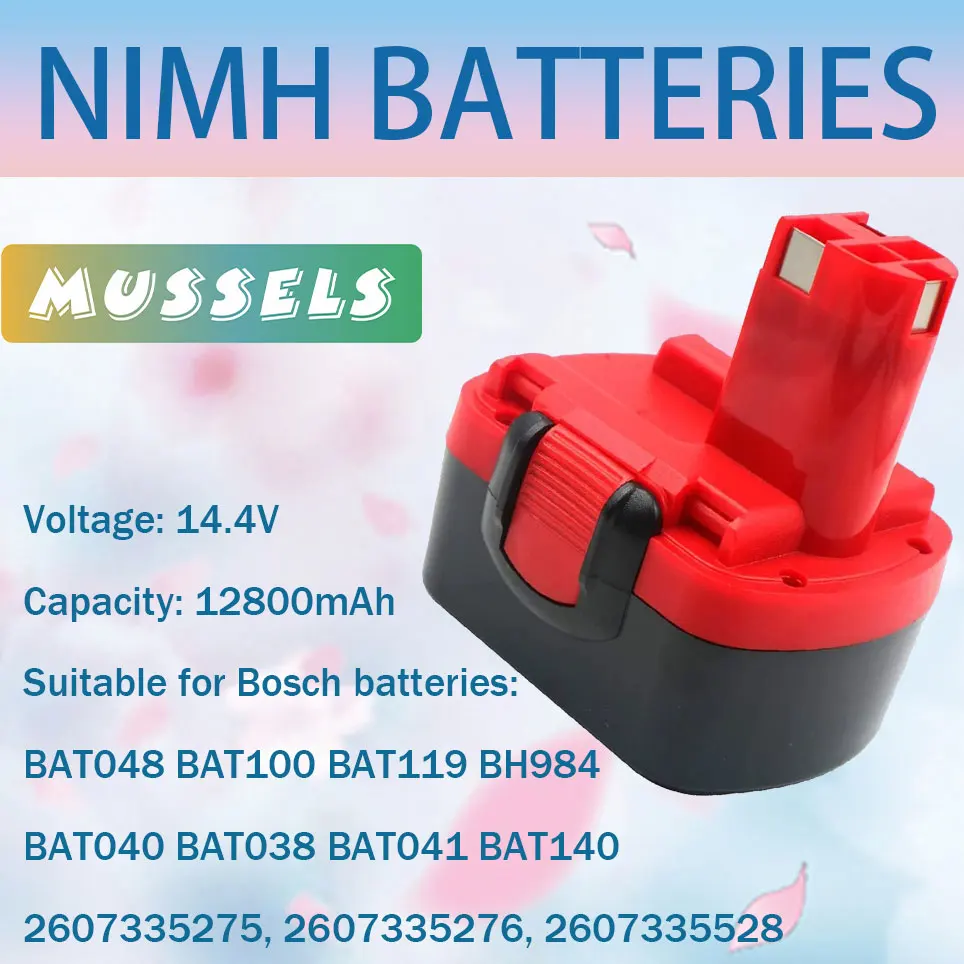 

14.4V NiMH battery 12800mAH Replacement Compatible with Bos: 2607335694 2607335264 2607335465 2607335711 BAT038 BAT040 BAT041