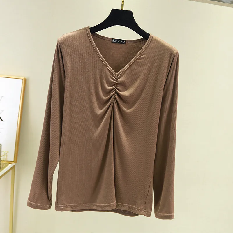 Fdfklak Fashion Korean V Neck One Piece Sleep Tops For Women Spring Autumn Cotton Long Sleeve Shirt Casual 1 Pcs Pajamas