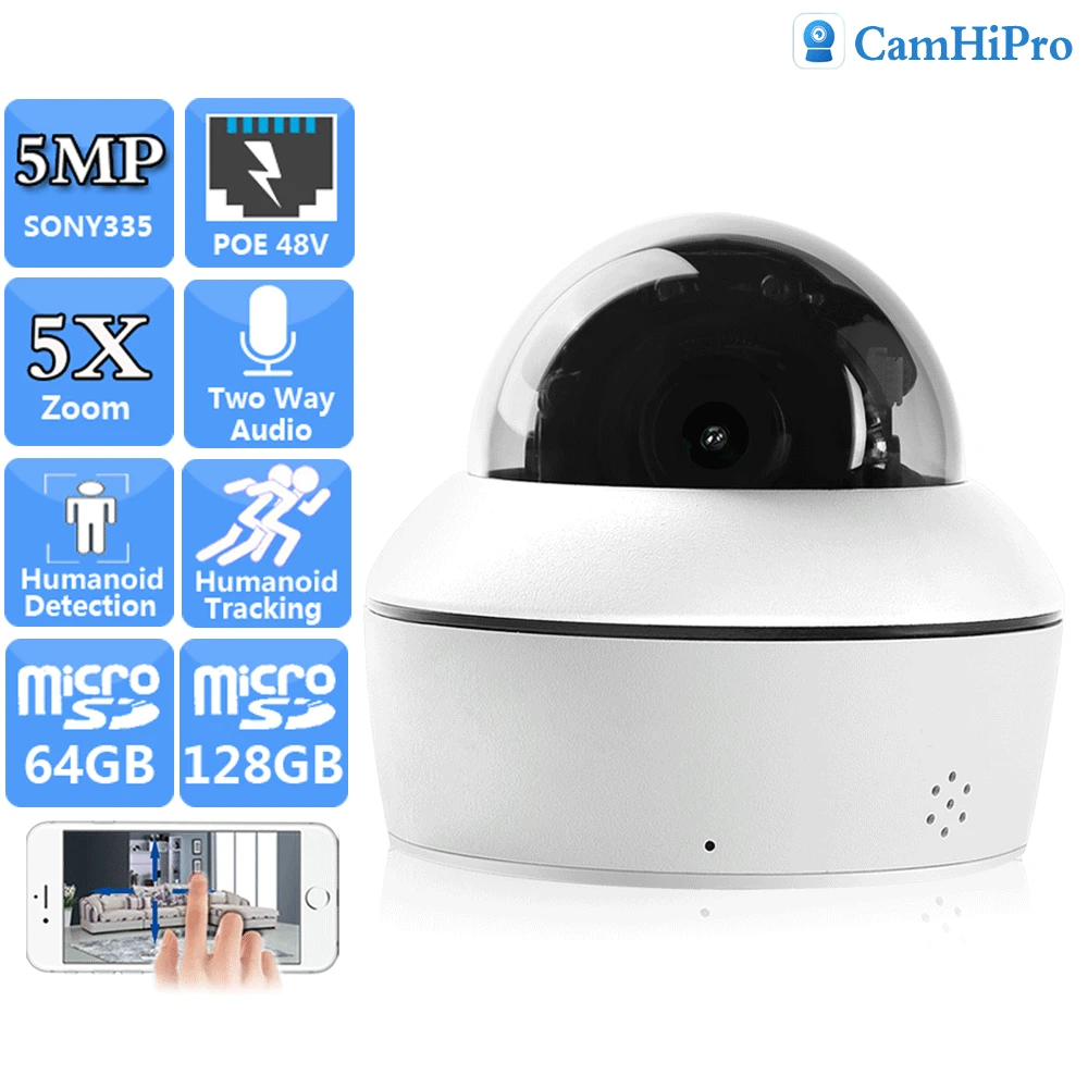 

Купольная IP-камера H265 Sonyimx, 335 дюйма, 5 МП, 48 В, PTZ, 2,7-13,5 мм