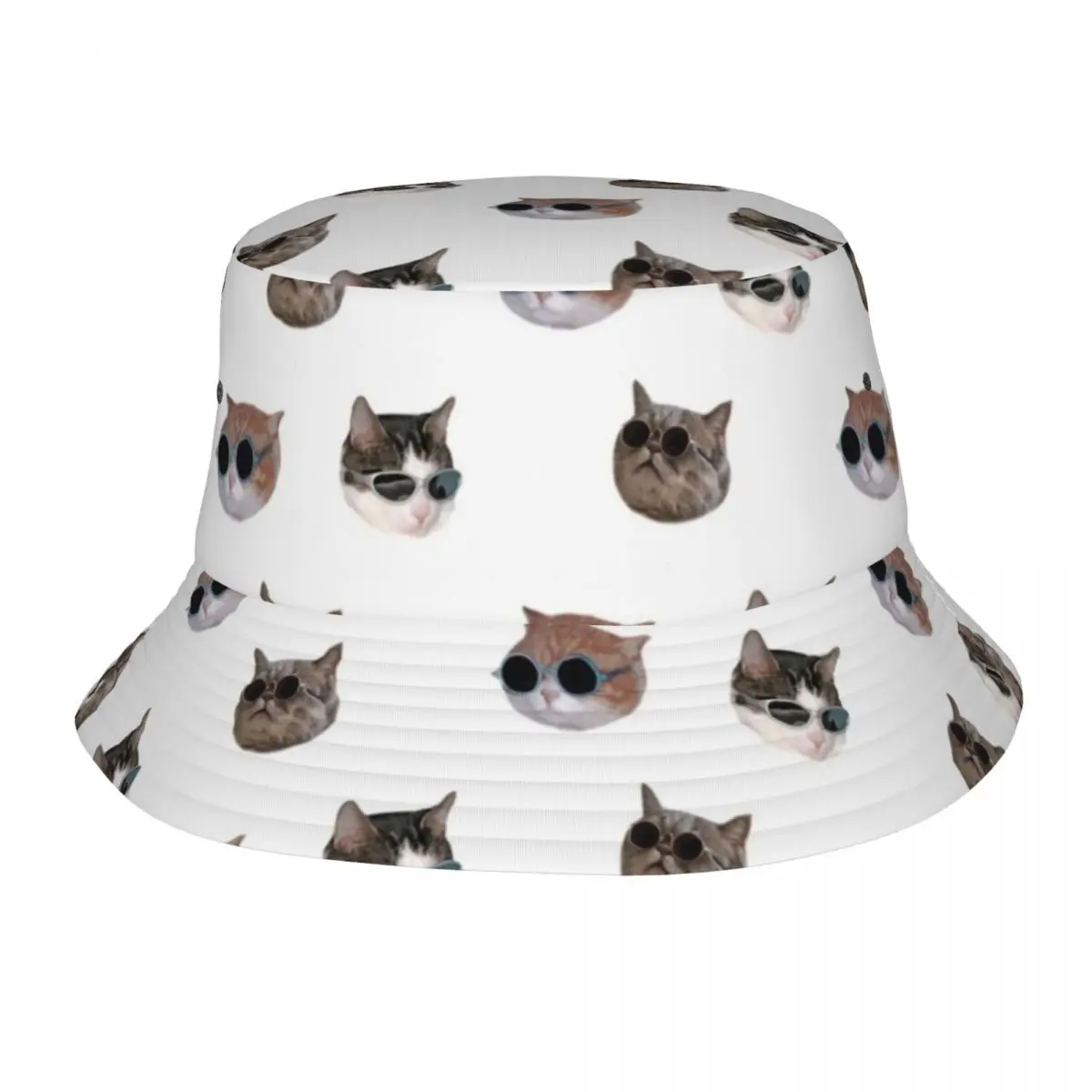 

Unisex Bucket Hats Cool Kitties Sticker Hot Summer Headwear Packable Vacation Fisherman Hat Cute Sunglasses Cat Meow Boonie Hat