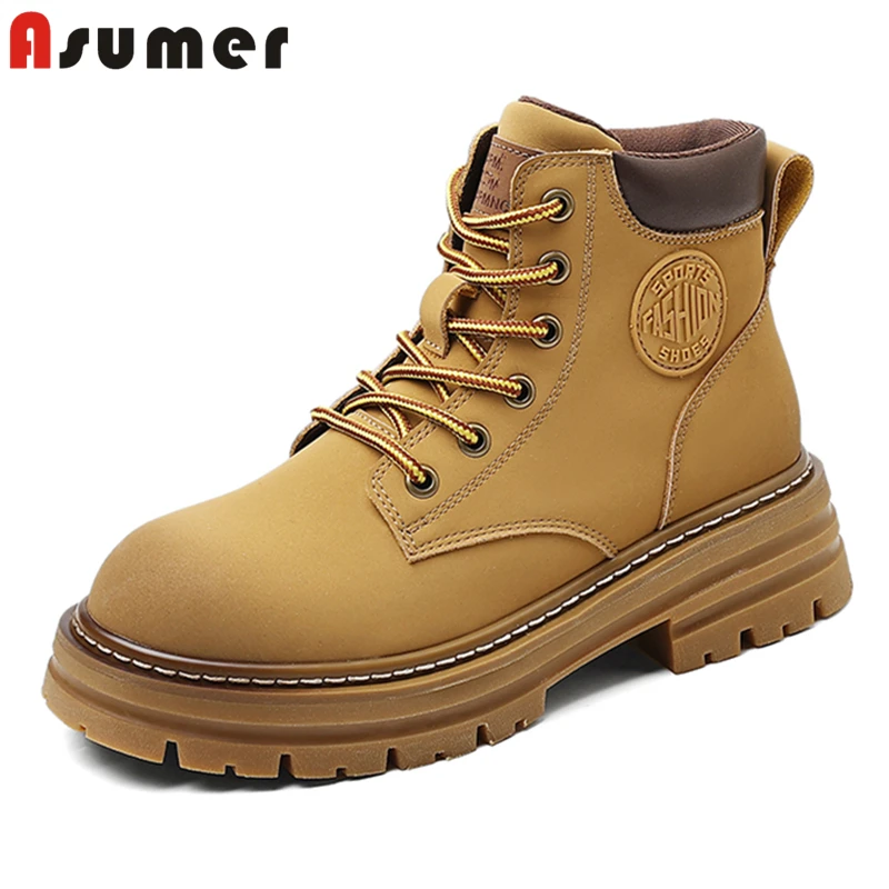 Женские ботильоны на платформе ASUMER из коровьей кожи шнуровке Осень-зима 2023 |