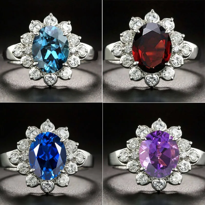

Milangirl Classic Flower Floral Mirco Paved 4 Colors Oval Crystal Zircon Ring for Women Party Engagement Wedding Luxury Jewelry