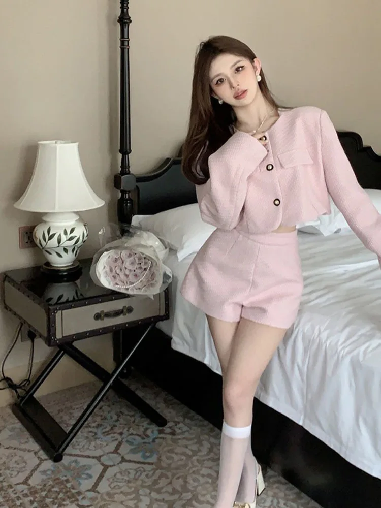 Small Fragrant 2 Piece Sets Women Outfits High Quality Luxury Short Jacket Coat + Shorts Korean Sweet Two Pants Suits