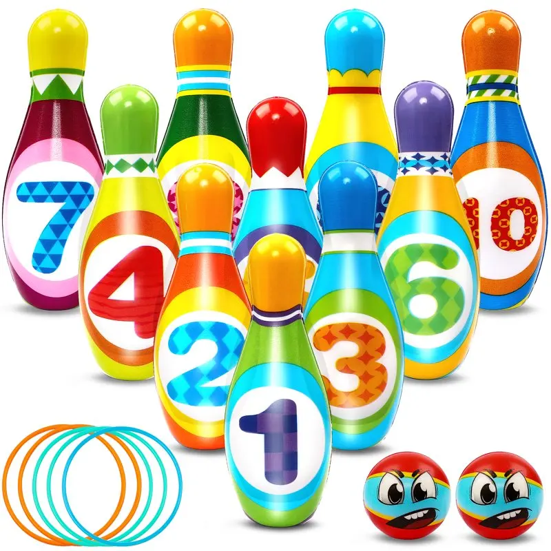 

Bowling Set Includes 10 Bowling Pins & 2 Balls Toddler Activity Play Indoor Outdoor Toy Gift for 3-8 Year Old Boys Girls