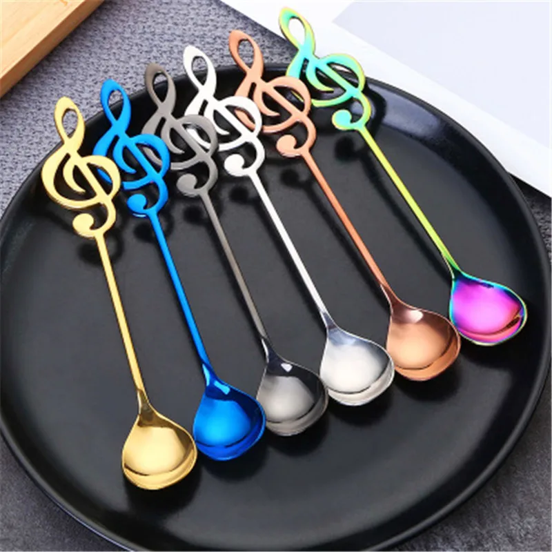 

10pcs Stainless Steel Long Handle Music Symbol Beautiful Spoon Coffee Spoon Rice Spoon Teaspoon Stirring Spoon Gift dropshipping