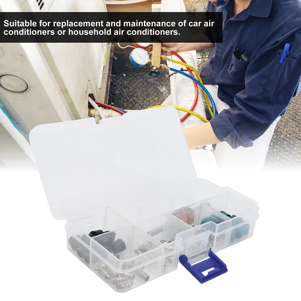 

46Pcs/set Air Conditioning Valve Core Kit R134A/R410/R22 Sealing Rings For Car/Home Replacement Refrigerant Valve Core Leak