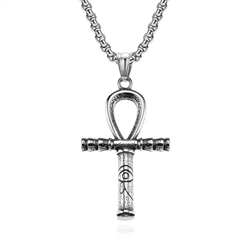 

Ancient Egypt Horus Eye Anka Art Retro Titanium Steel Cross Necklace