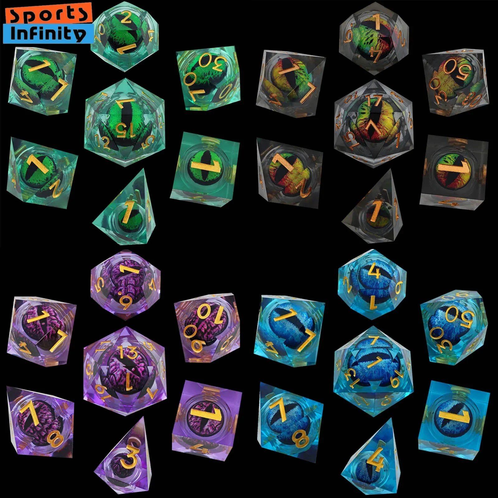 7 шт. набор мобильных кубиков Longan Dice из смолы с жидким сердечником для DND TRPG COC Running