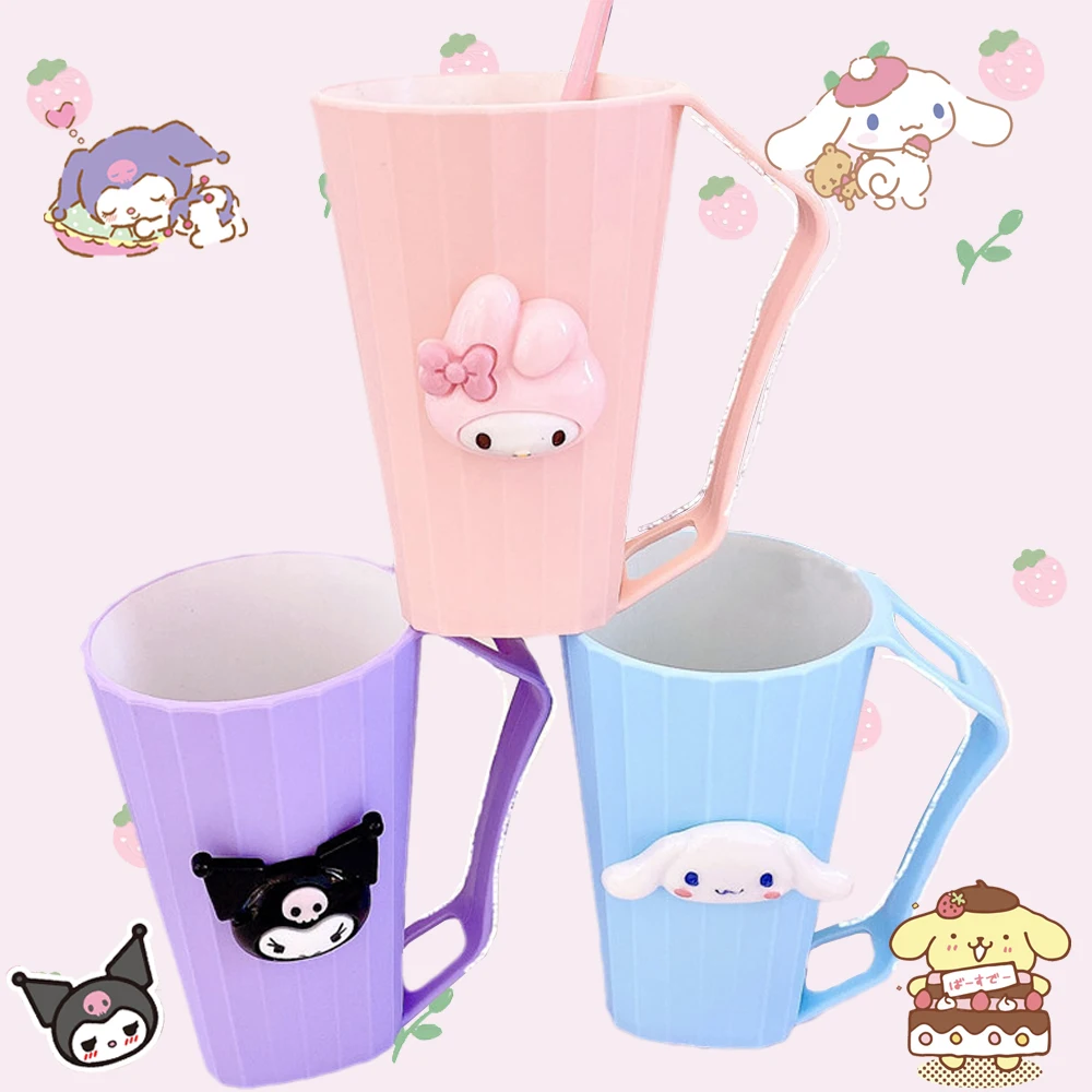 

Sanrioed Kt Cat My Melody Kuromi Cinnamoroll пара зубных щёток для полоскания рта, чашка для мытья, кавайная аниме фигурка для девочек, подарки для детей 12 см