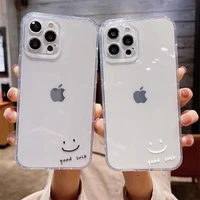 transparent simple smiling face case for iphone 11 12 13 pro max mini xs xr x 8 7 6 s plus anti shock phone cover bumper shell c