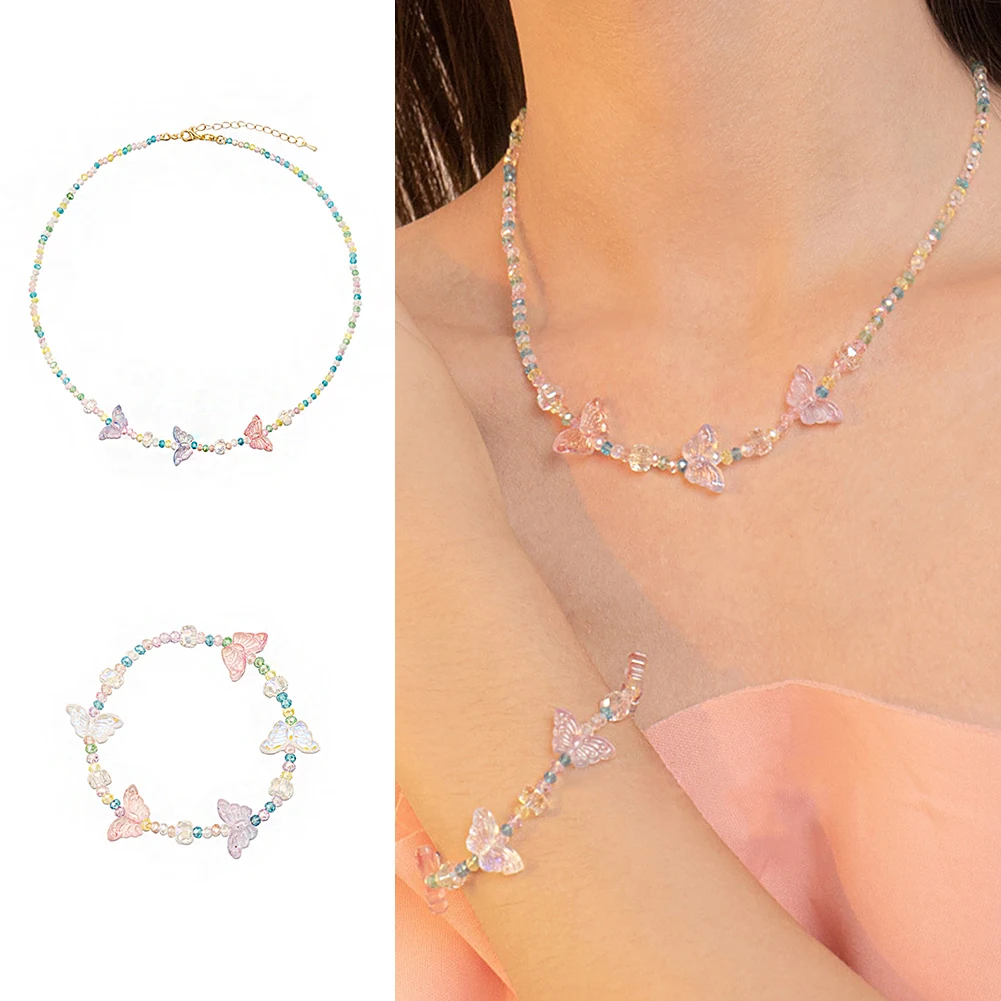 

Fashion Necklace Colorful Crystal Butterfly Beaded Necklace Butterfly Beaded Bracelet Crystal Clavicle Chain