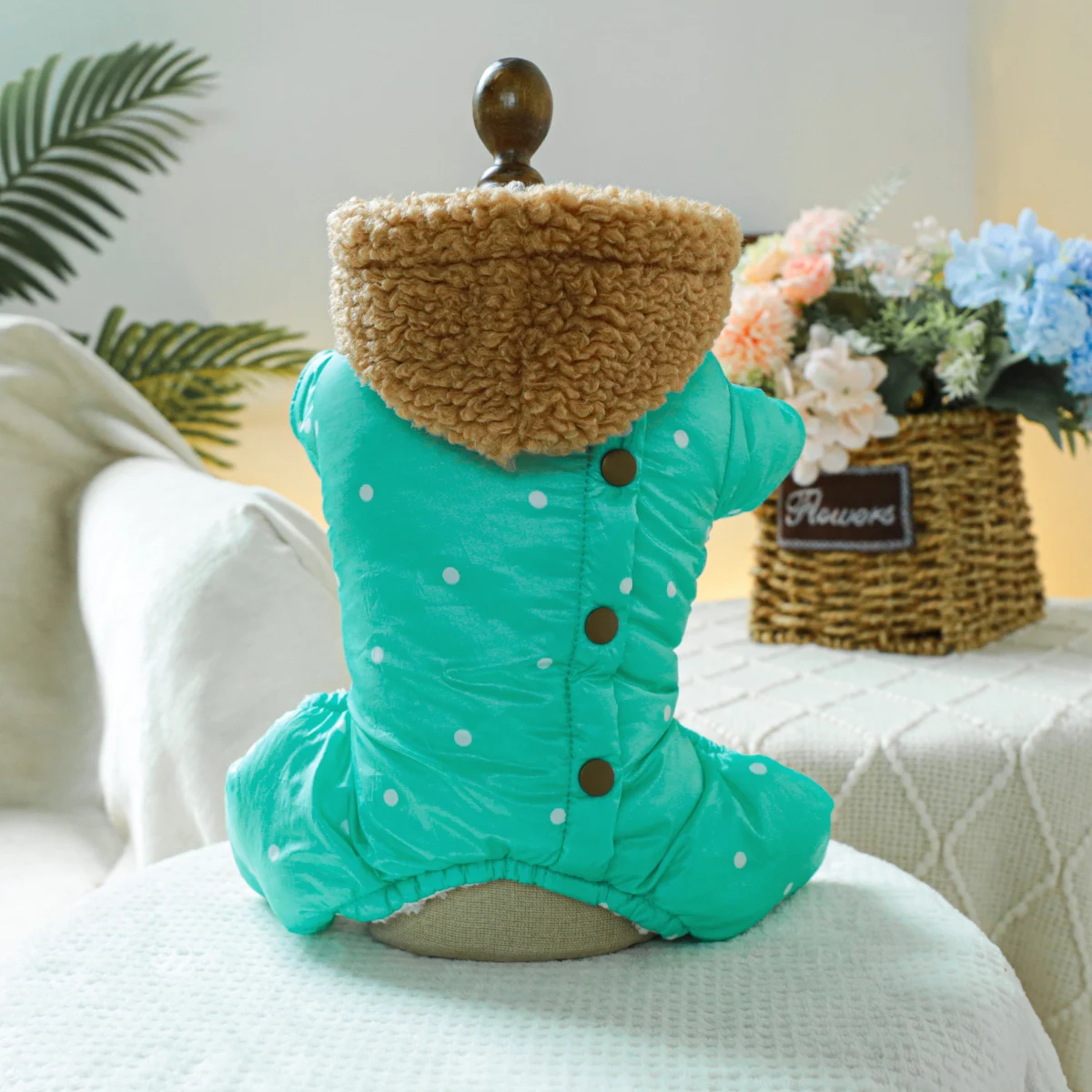 Зимнее Толстое Теплое Хлопковое Пальто Для Собак С Тремя Леггинсами В Горошек