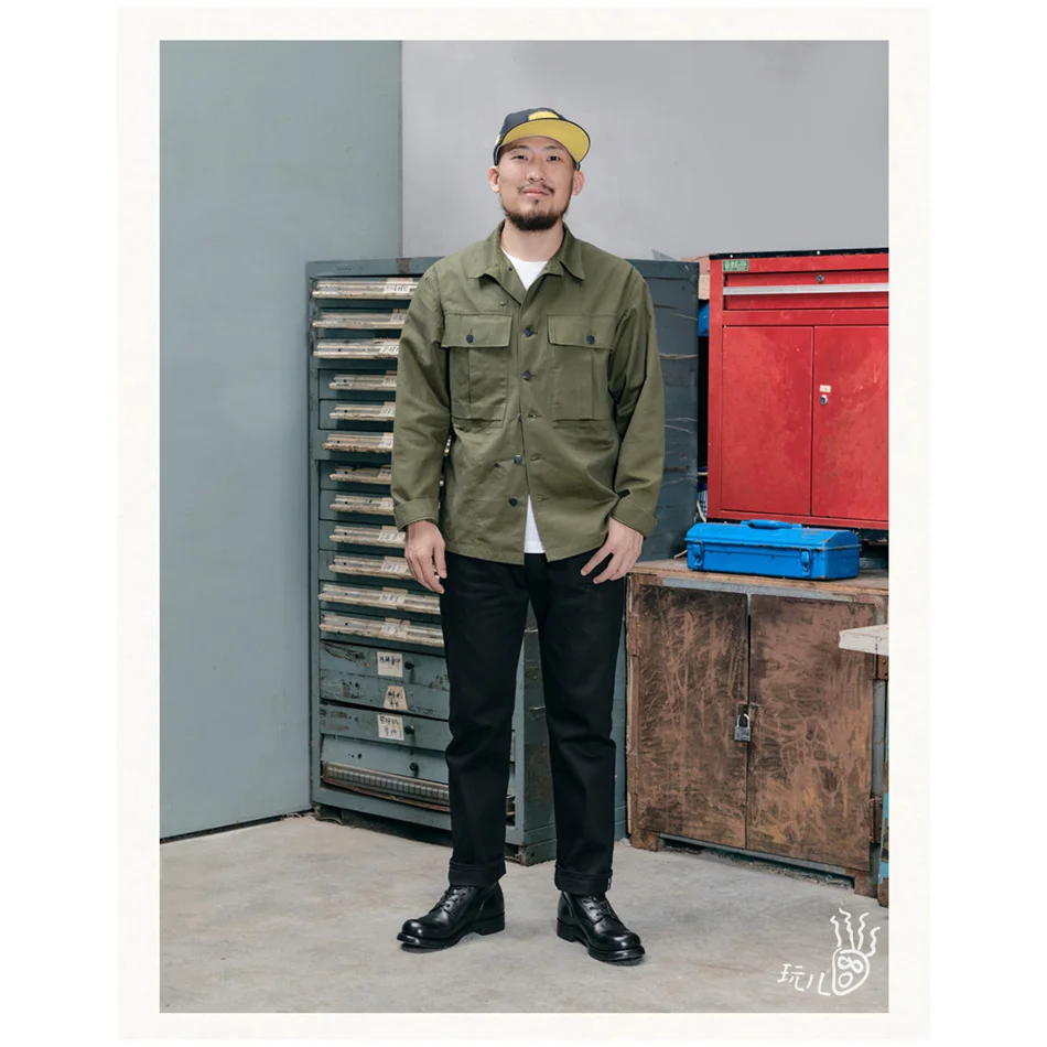 

RAY KWOK HBT 9,17 oz Okayama ткань в елочку рабочая рубашка куртка Военная винтажная Amekaji оригинальная Перепродажа HBT mv3 куртка