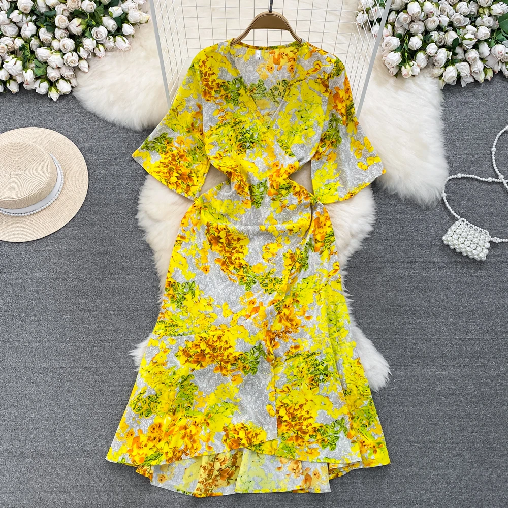 

Платье-миди женское с запахом, V-образным вырезом и коротким рукавом