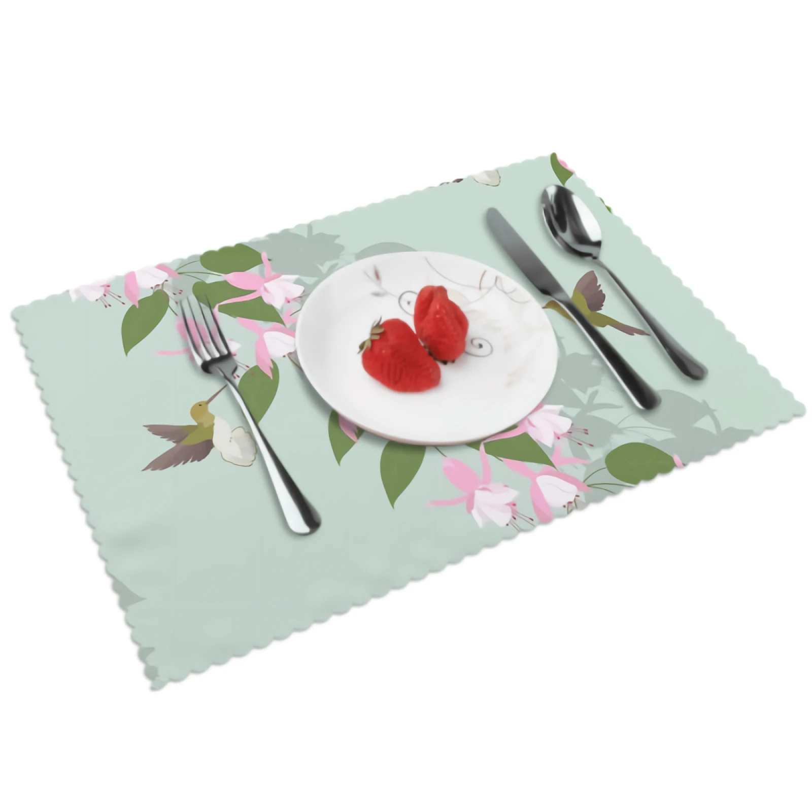 Flowers And Hummingbirds Placemats Green Teal Placemat Set of 4 Heat-Resisting Non Slip Table Mats Polyeste Place Mats
