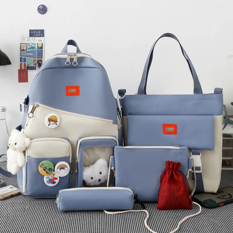 

Cute Stamp Backpack For Teenger Girl 5 Piece Set School Bags For Women 2022 Stylish Student Bag 5 in 1 Water Proof Schoolbag
