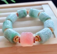 natural green jade a gemstone barrel carved beads bracelet 13 14mm women men natural jade a crystal round beads necklace aaaaaa