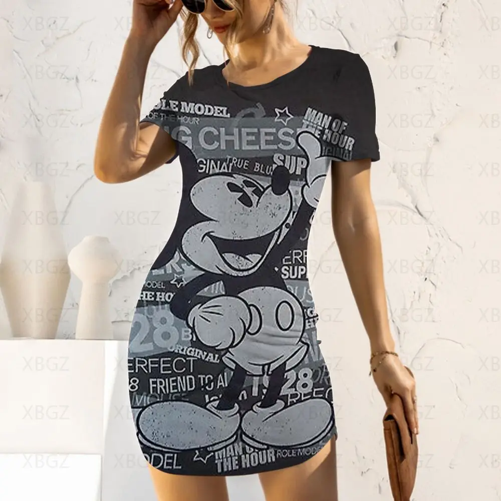 

Mikey Mouse Women's Dress Minnie Dresses Evening 2022 Slim Fit Party Y2k Fashion Chic Elegant Woman Tight Summer Disney Sexy 5XL