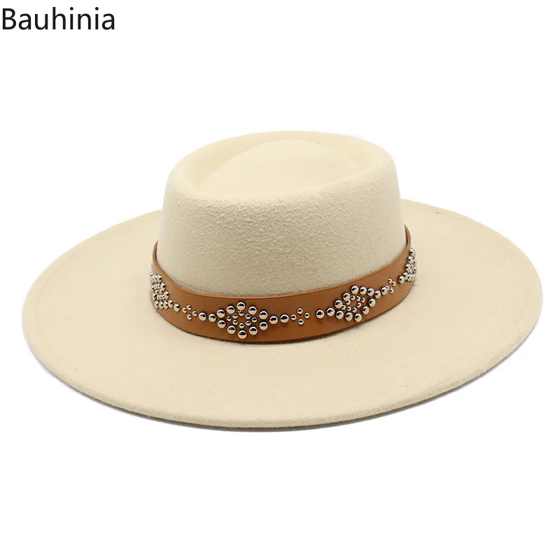 

Bauhinia New British Style Fedora Hats For Women 9.5cm Big Brim Classic Panama Jazz Hat Wedding Decorate Formal Dress Hat