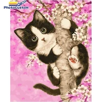 photocustom picture by number cat climb a tree kits for adults handpainted diy paint by number animals on canvas home decoration