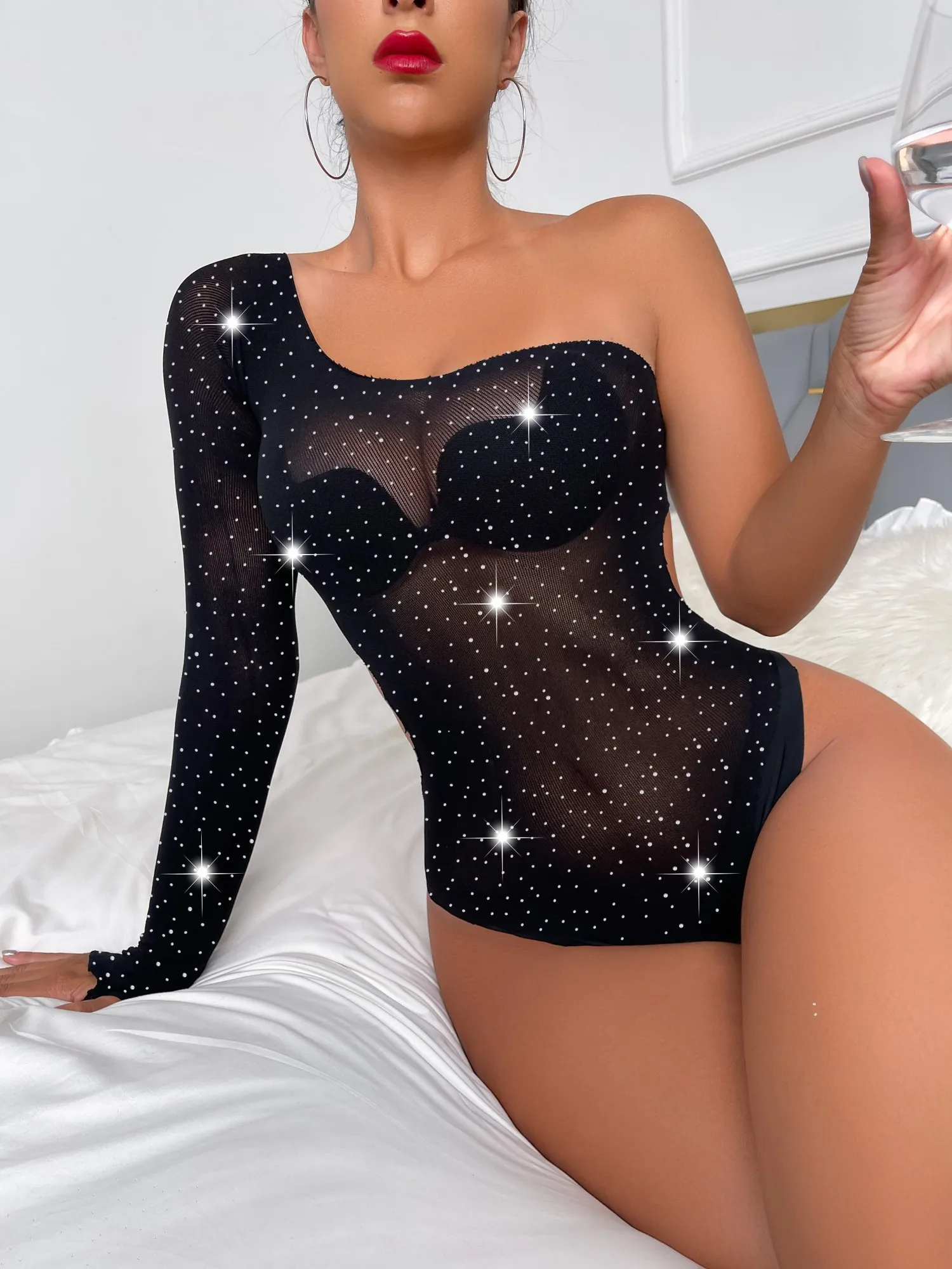 

Новое модное сексуальное платье стразы на одно плечо, боди, женское цельнокроеное танцевальное нижнее белье со стразами