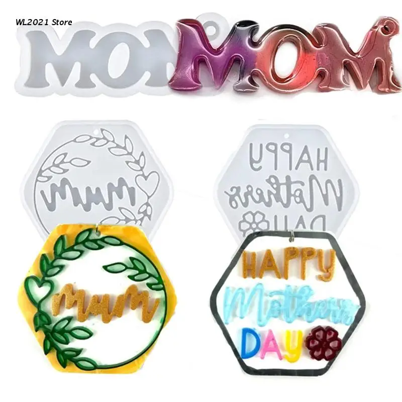 

3Pcs MOM Letter Keychain Silicone Epoxy Mirror Molds DIY Ornament Pendant Mold