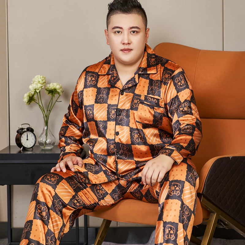 CAIYIER 2022 3XL-5XL Large Size Winter Men Pajamas Set Turn-down Collar Long Sleeve Pants Sleepwear Luxury Male Pat Loungewear