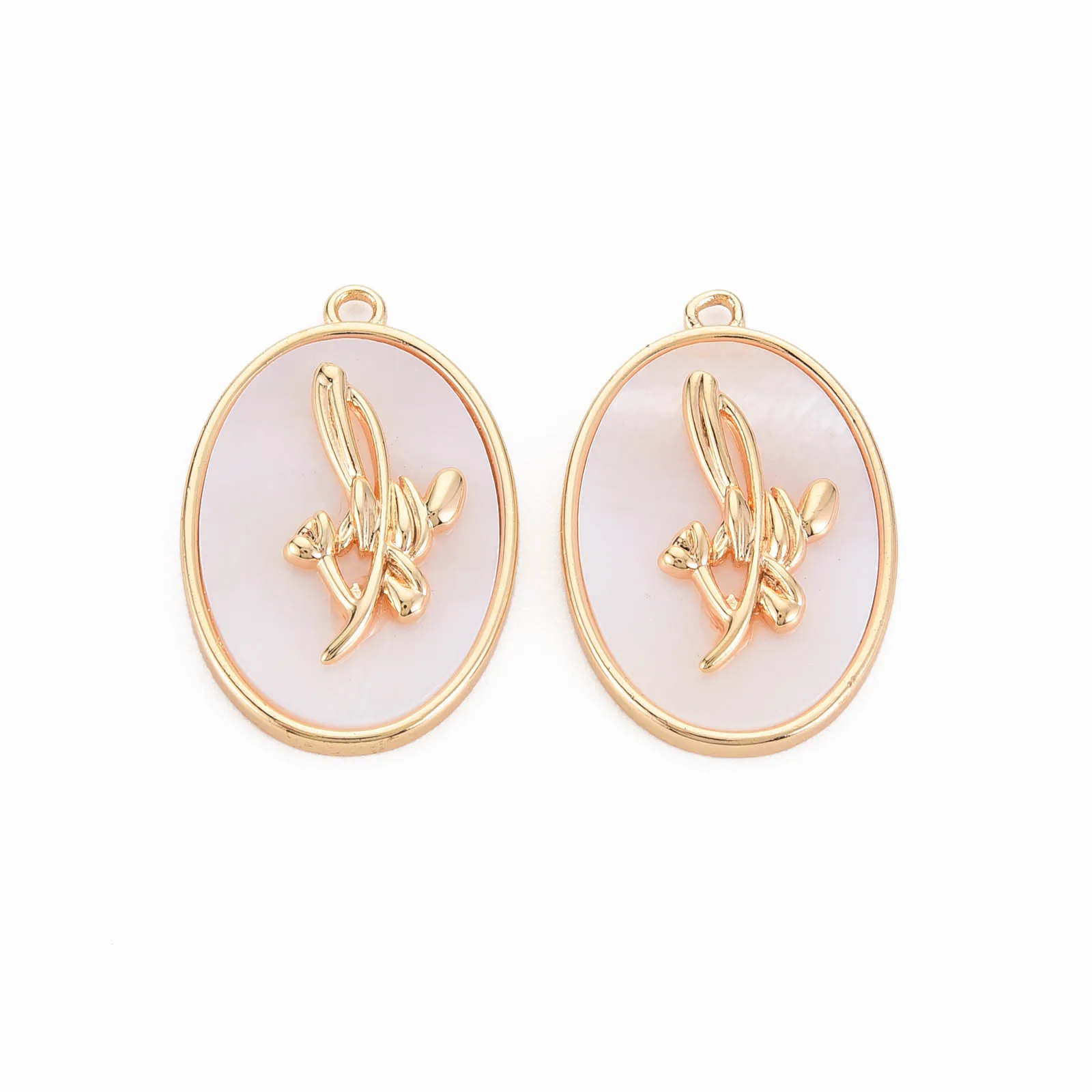 

10pcs Brass Shell Pendant Oval with Flower Real Gold Plated Anklet Necklace Earring Charms DIY Summer Jewelry Making Accessories